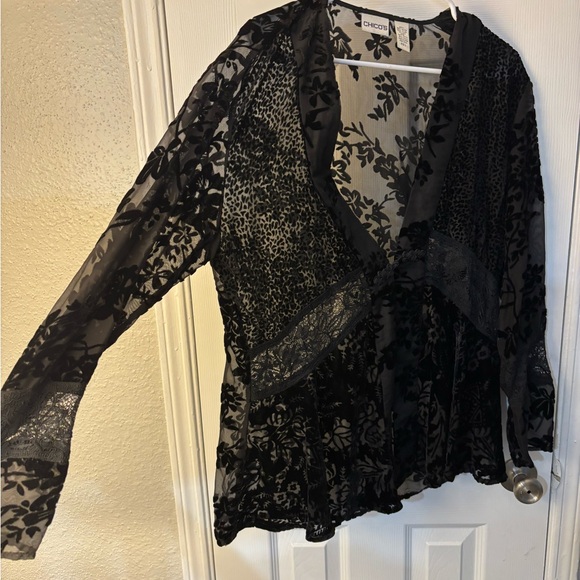 Chico's Sheer Black Floral Blouse - Picture 4 of 7
